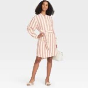 A New Day Women’s Long Sleeve Belted Dress Brown/Cream Striped Size XL